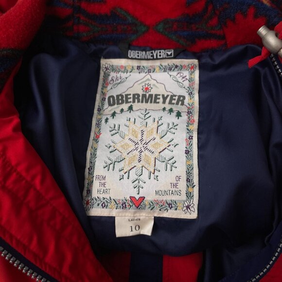 Vintage Obermeyer Red Hooded Ski Winter Jacket Embroidered Details Womens 10 - Picture 6 of 11